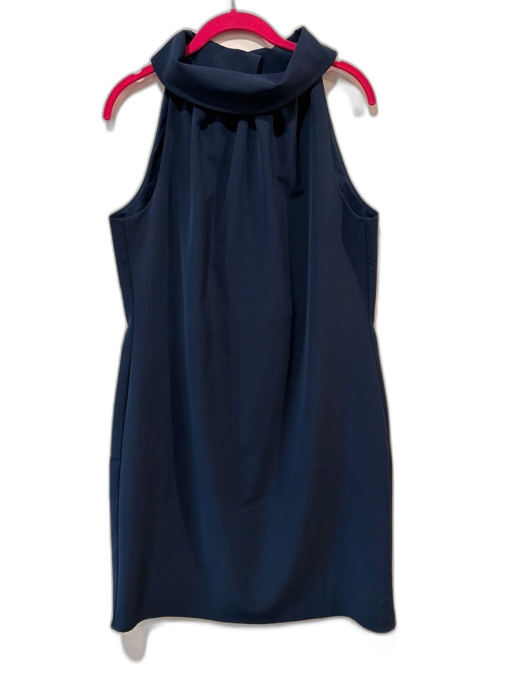 Sail to Sable STS Navy Blue Button Back Draped Cowl Neck Shift Dress Size Medium